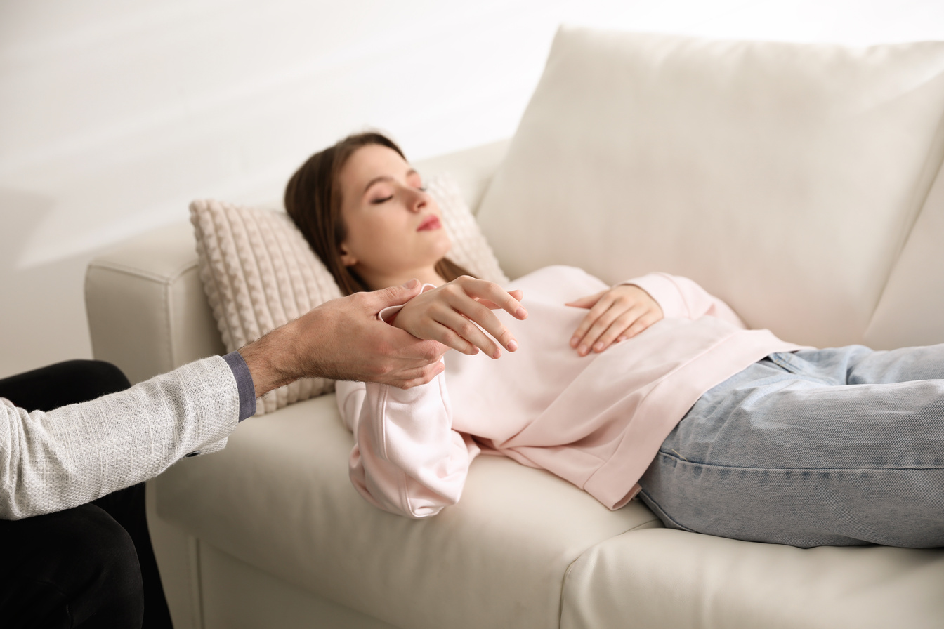 Psychotherapist and Patient in Office. Hypnotherapy Session